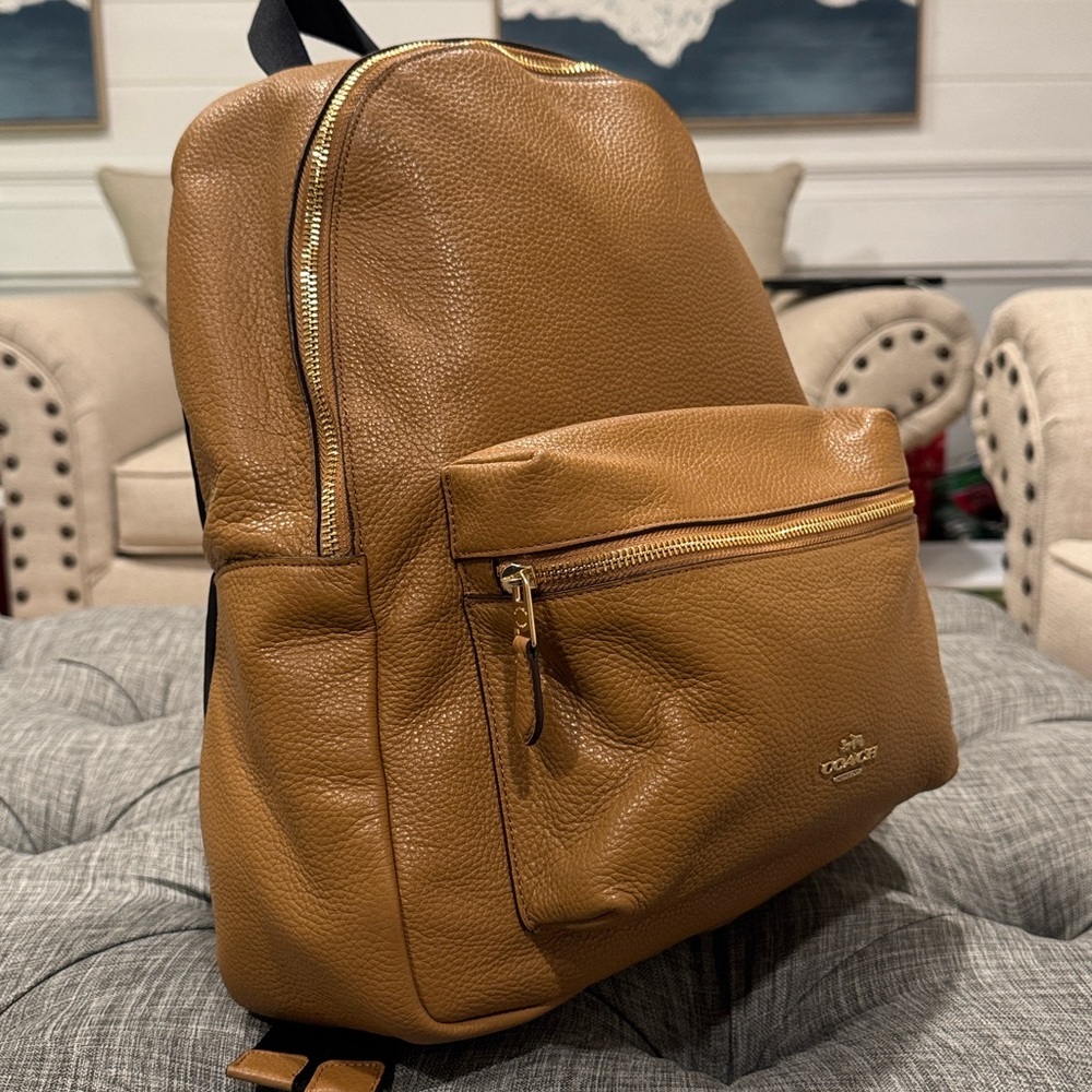 Coach Backpack Tan Pebbled Leather Large Charlie Backpack - Picture 3 of 17